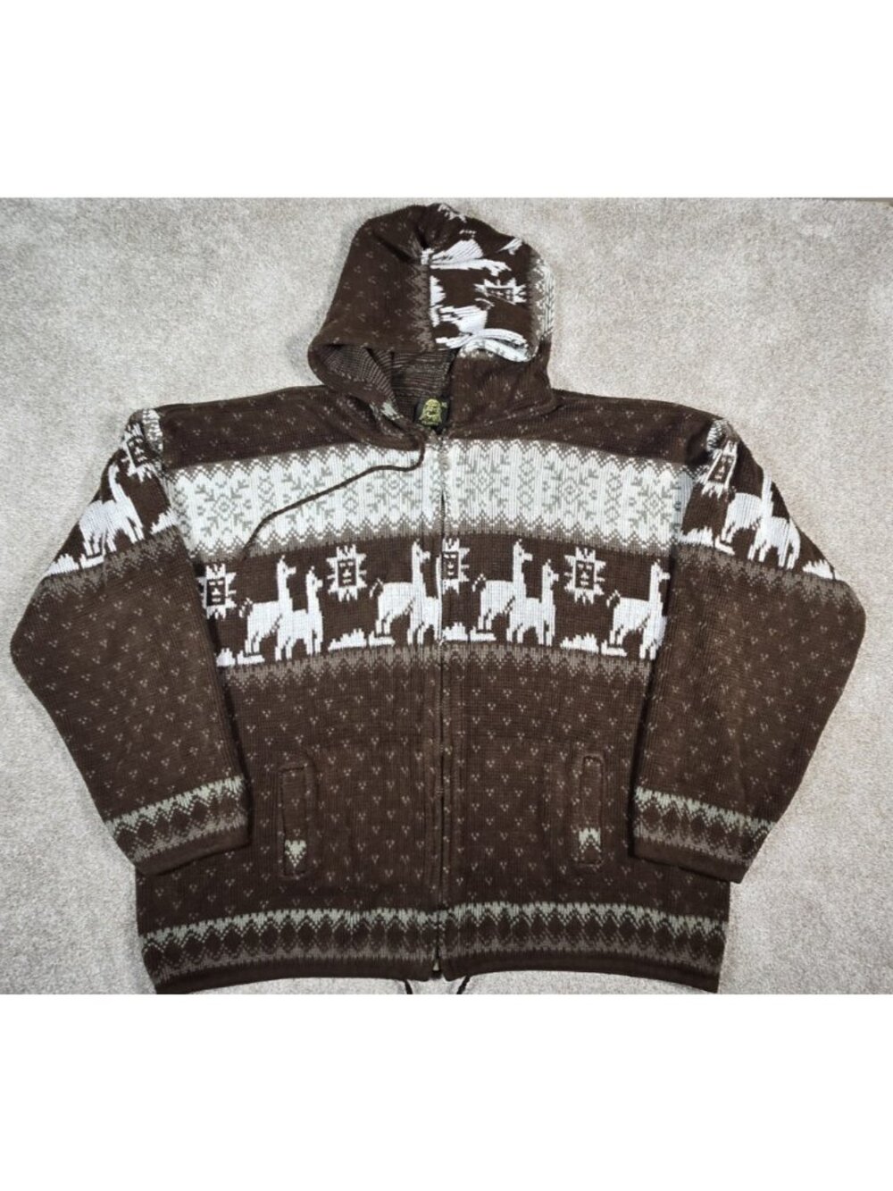 Tejidos Ruminahui Llama Alpaca Sweater Jacket Andean Ecuador Hooded Zip Men's XL